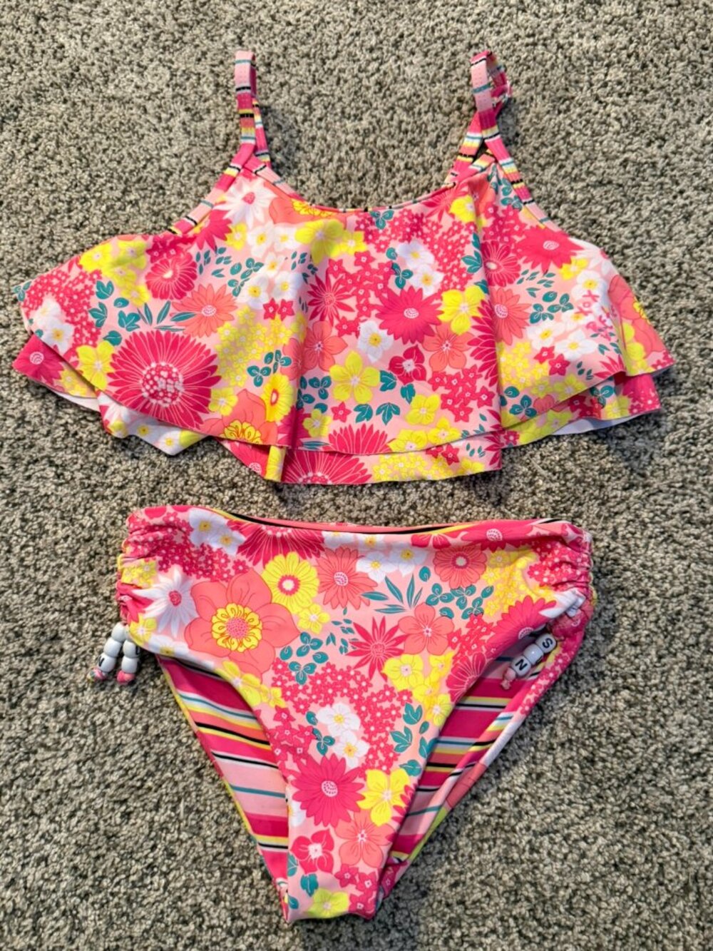 Girls Betsey Johnson 2 Piece Swimming Suit - Reversible Bottoms!
